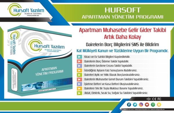 HURSOFT APARTMAN YÖNETİM PROGRAMI (SINIRSIZ DAİRE KAYIT KAPASİTELİ)