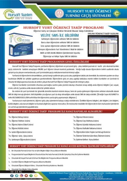 HURSOFT FACE100 TANIMA CİHAZI + HURSOFT YURT ÖĞRENCİ TAKİP PROGRAMI