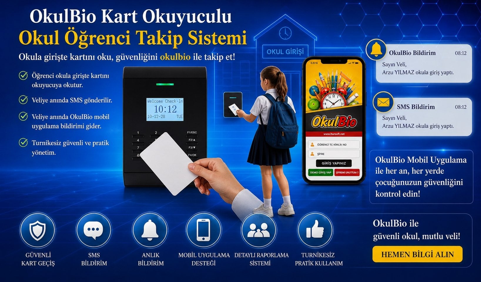 Kart Okuyuculu Öğrenci Takip Sistemi | SMS + Mobil