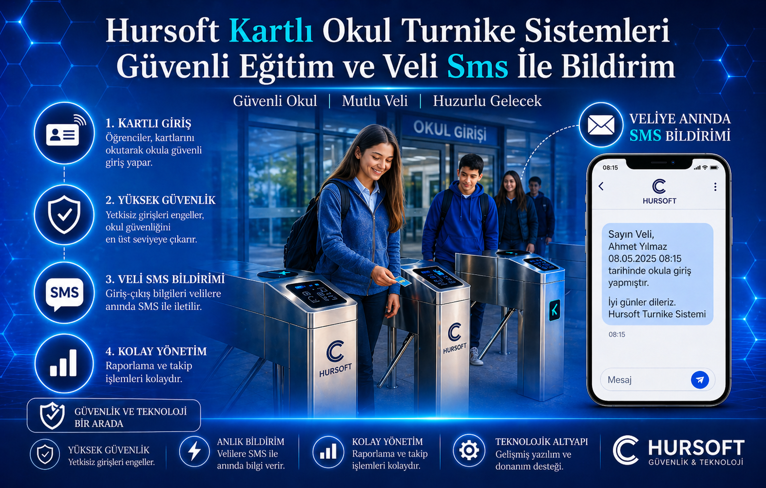 Kartlı Okul Turnike Sistemleri Veli Sms ile Bildirim
