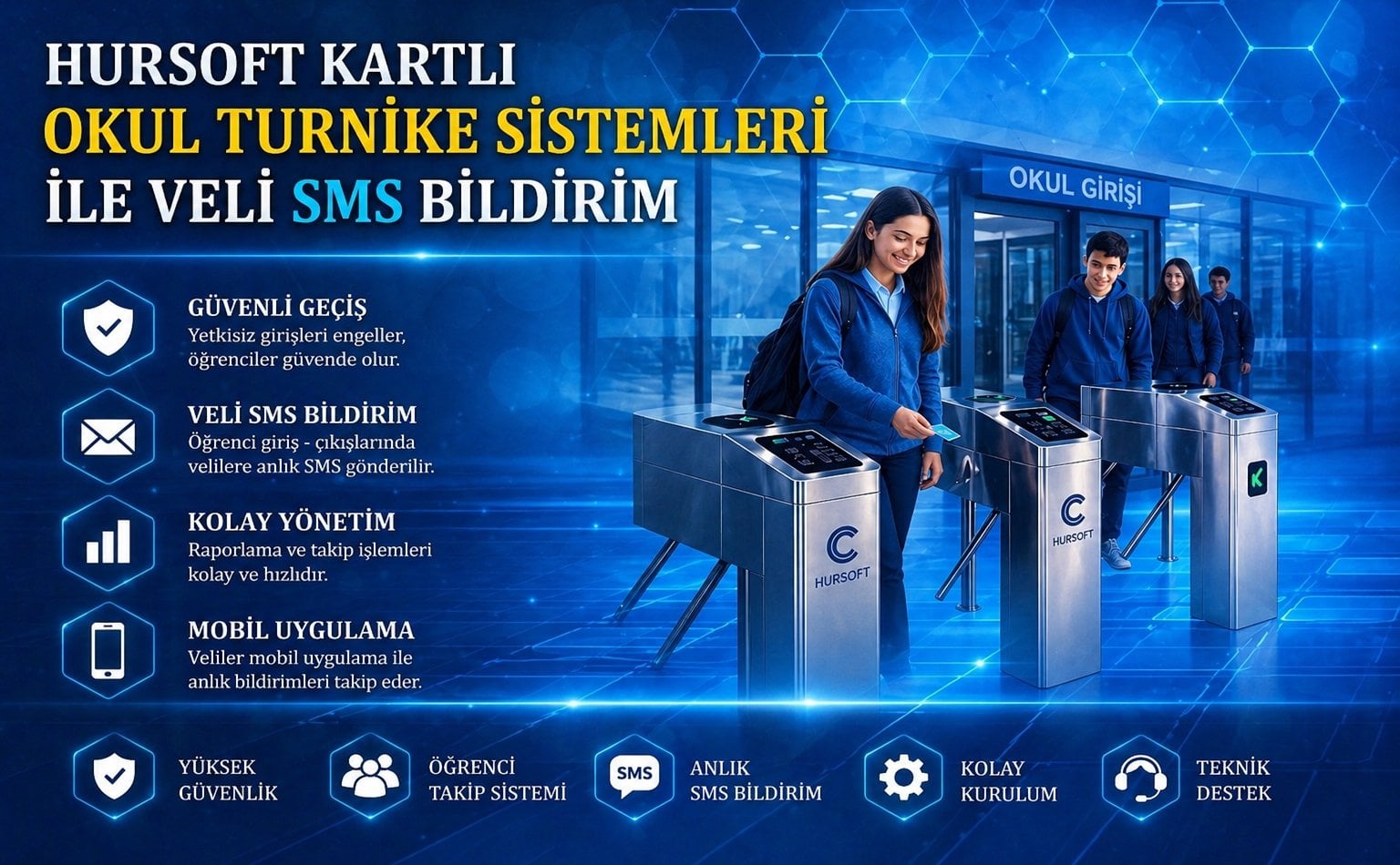 Kartlı Okul Turnike Sistemleri Veli Sms Bildirim