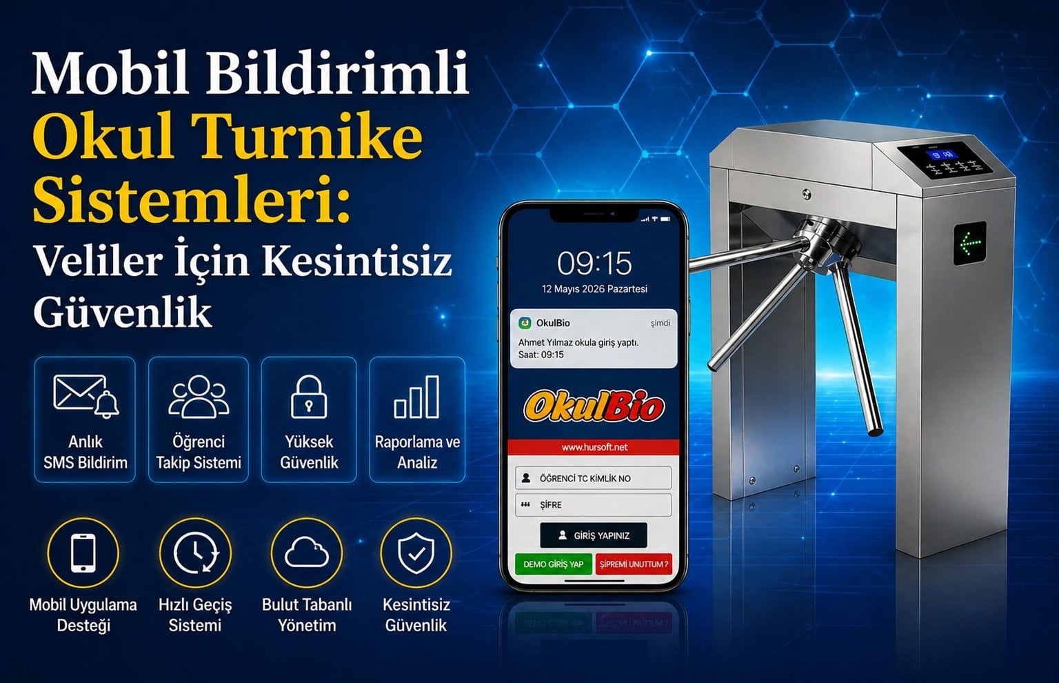 Mobil Bildirimli Okul Turnike Sistemleri
