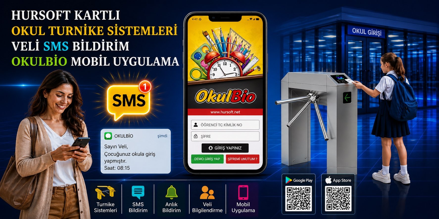 Mobil Bildirimli Okul Turnike Sistemleri