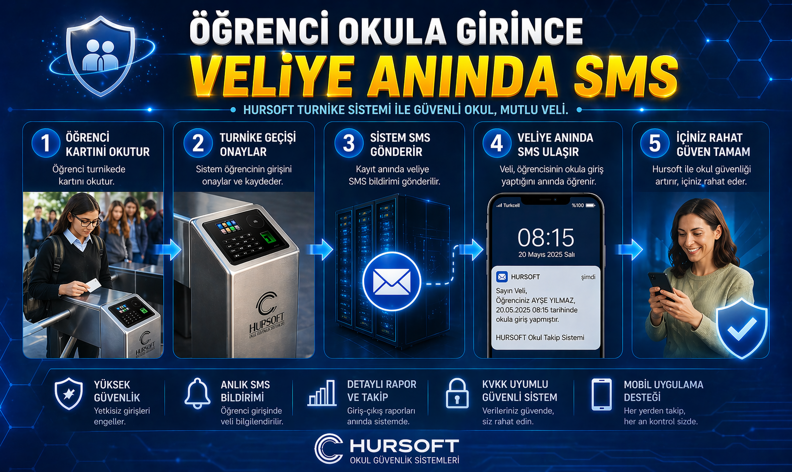 Öğrenci Okula Girince Veliye SMS Giden Turnike Sistemi | Hursoft