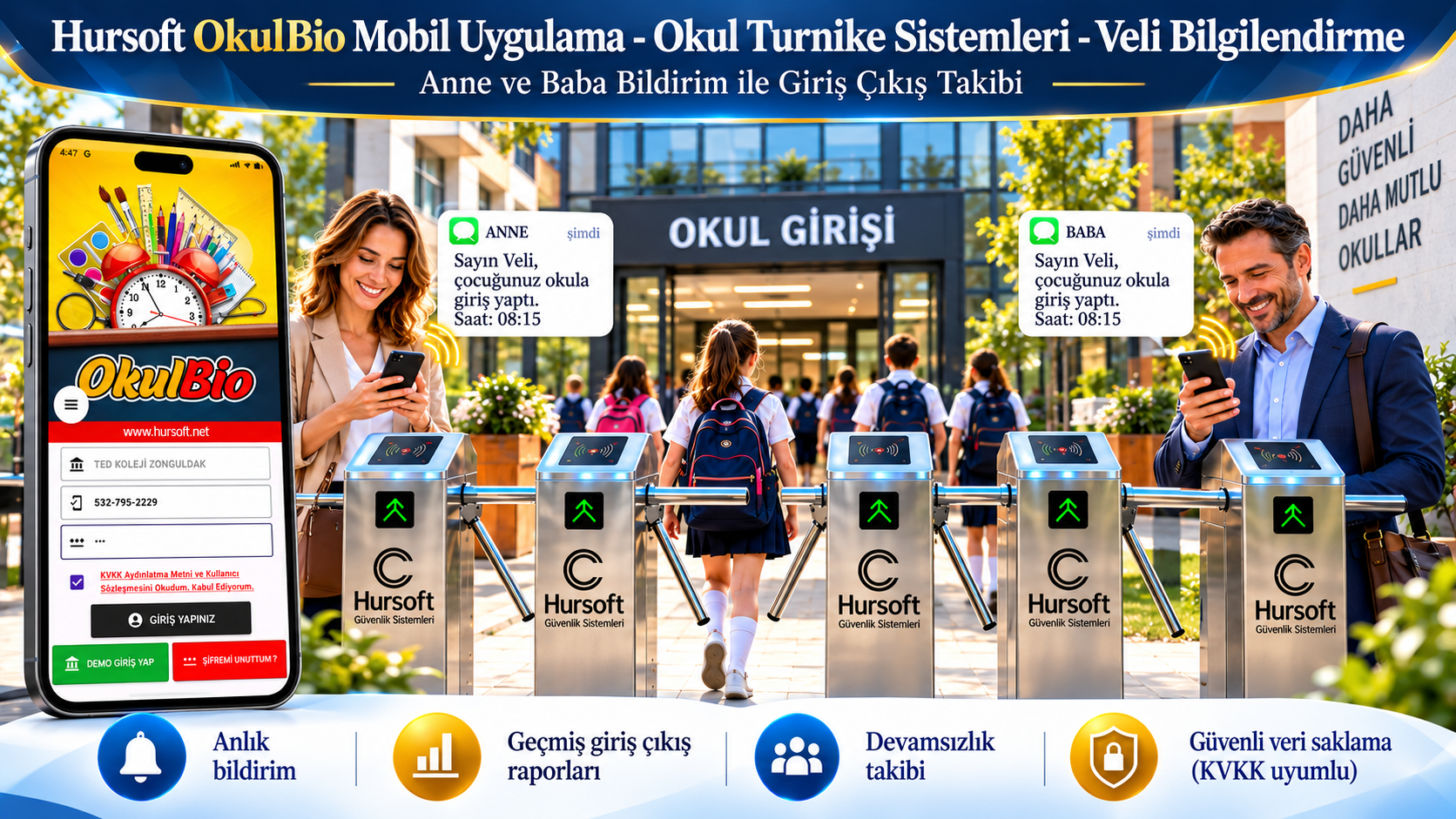 Hursoft OkulBio Mobil Uygulama - Okul Turnike Sistemleri - Veli Bilgilendirme