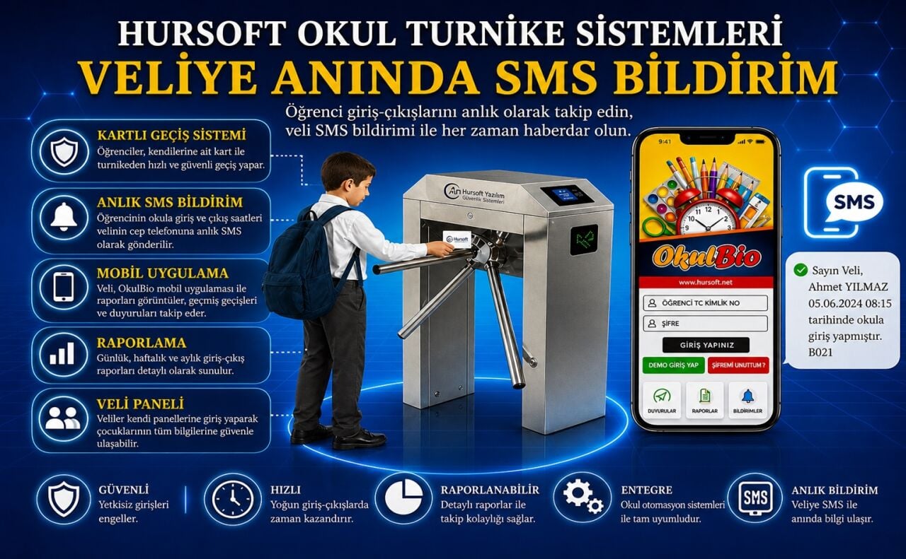 Hursoft Okul Turnike Sistemleri ile Veliye Anında SMS Bildirim