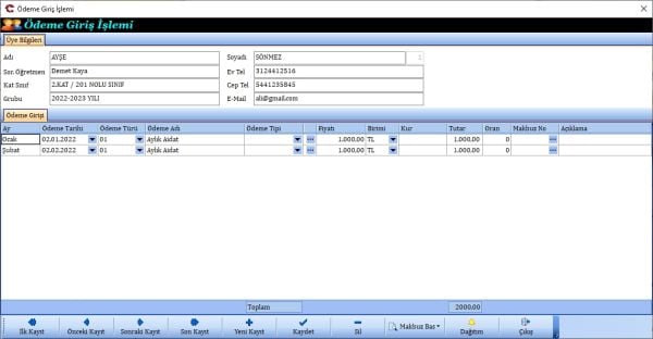 HURSOFT ANAOKULU MUHASEBE TAKİP PROGRAMI ( SINIRSIZ ÖĞRENCİ KAYIT KAPASİTELİ)