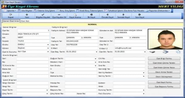 HURSOFT DERNEK MUHASEBE TAKİP PROGRAMI (SINIRSIZ ÜYE KAYIT KAPASİTELİ)