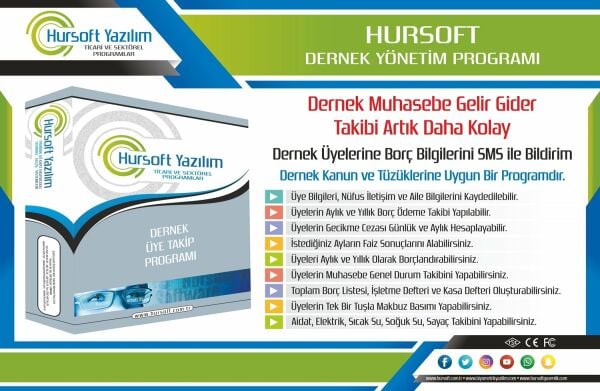 HURSOFT DERNEK MUHASEBE TAKİP PROGRAMI (SINIRSIZ ÜYE KAYIT KAPASİTELİ)