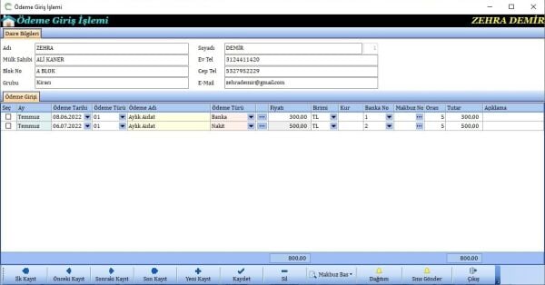 HURSOFT APARTMAN TAKİP PROGRAMI (300 DAİRE KAYIT KAPASİTELİ)