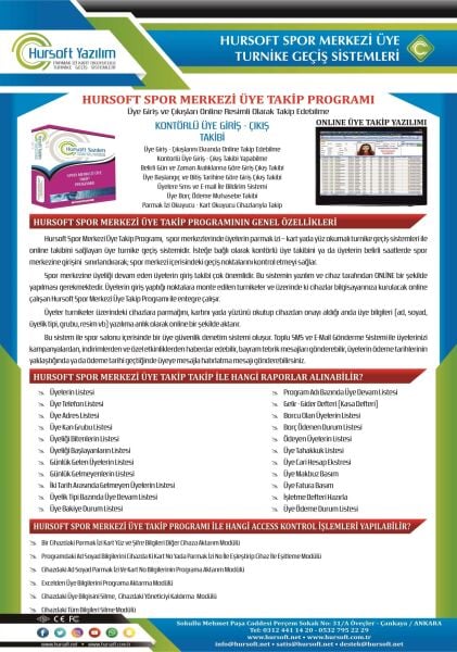 HURSOFT FACE100 TANIMA CİHAZI + HURSOFT SPOR MERKEZİ ÜYE TAKİP PROGRAMI