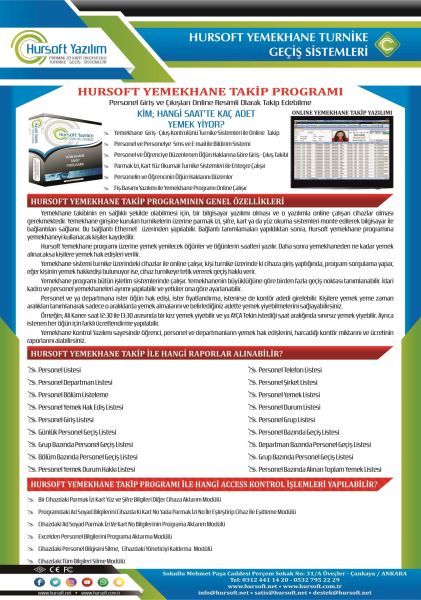 HURSOFT FACE100 TANIMA CİHAZI + HURSOFT YEMEKHANE TAKİP PROGRAMI