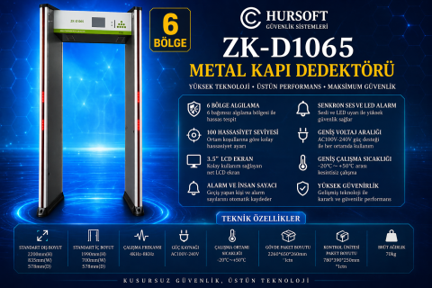 ZK-D1065 6 ZON KAPI TİPİ METAL DEDEKTÖRÜ (6 BÖLGE MULTİZONE ÖZELLİKLİ)