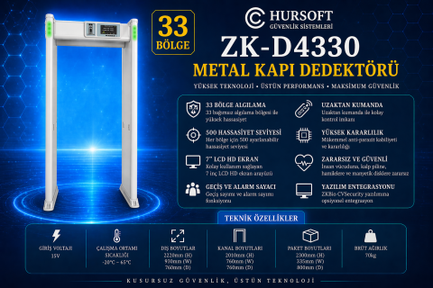 ZK-D4330 33 ZONE KAPI TİPİ ÜST ARAMA DEDEKTÖRÜ (33 BÖLGE MULTİZONE ÖZELLİKLİ)