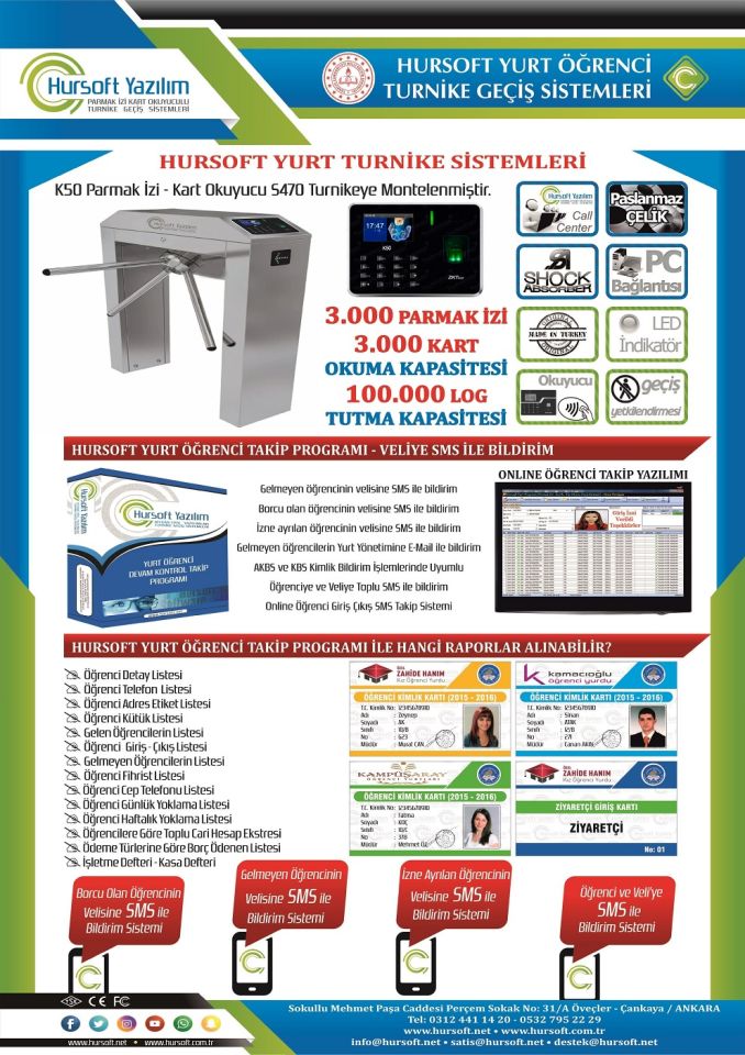 HURSOFT S470 ÇİFT AYAKLI TURNİKE (1 ADET PARMAK İZİ OKUYUCU TURNİKEYE MONTELİ)