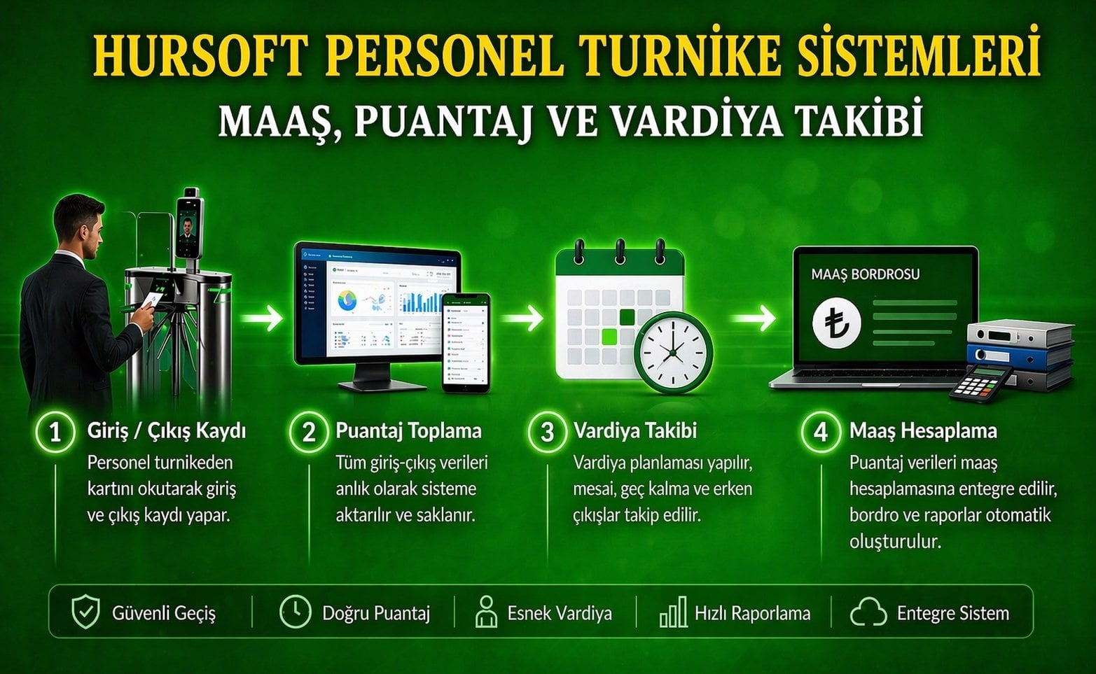 Hursoft Personel Turnike Sistemleri ile Mesai Puantaj Vardiya  <br> Parmak İzi Kartlı Yüz Tanımalı ve Turnike Geçiş Sistemli