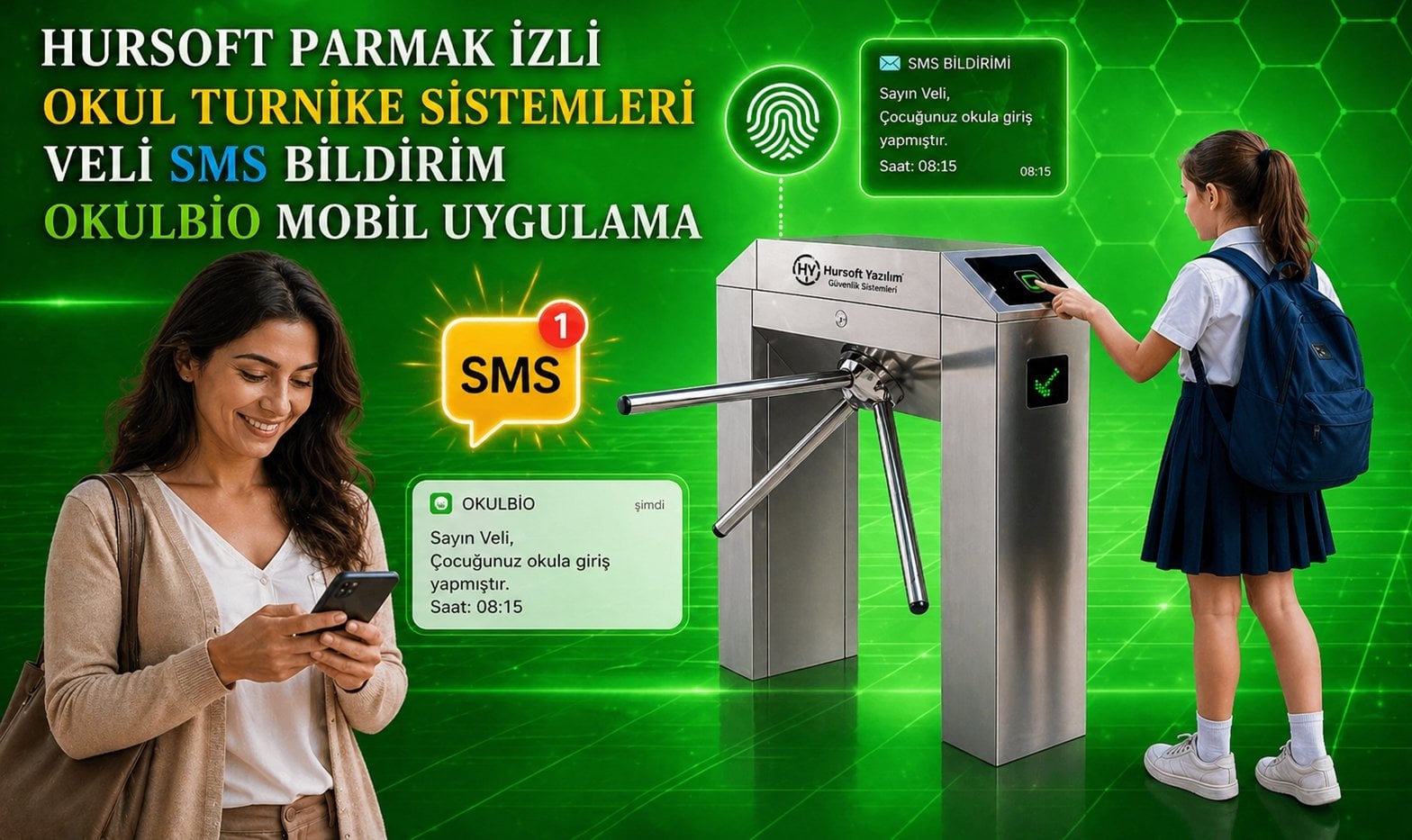 Hursoft Parmak İzli Okul Turnike Sistemleri ve Veli SMS Bildirim Çözümleri Hursoft Kalitesiyle Güvenli Eğitim