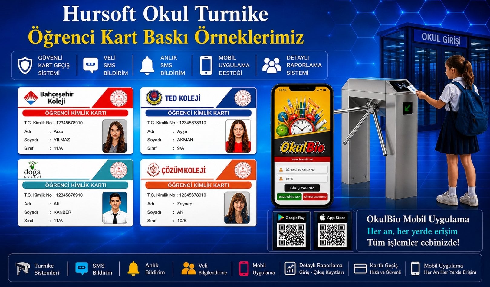 Hursoft Okul Turnike Öğrenci Kart Baskı Örneklerimiz