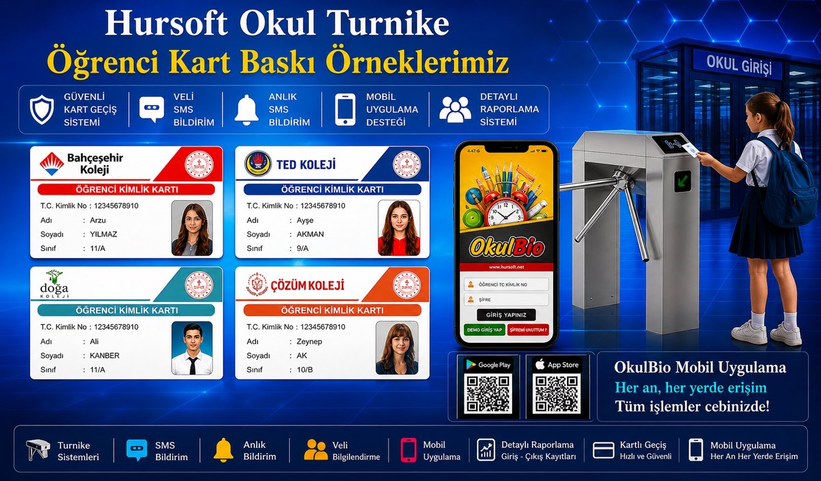 Hursoft Okul Turnike Öğrenci Kart Baskı Örneklerimiz