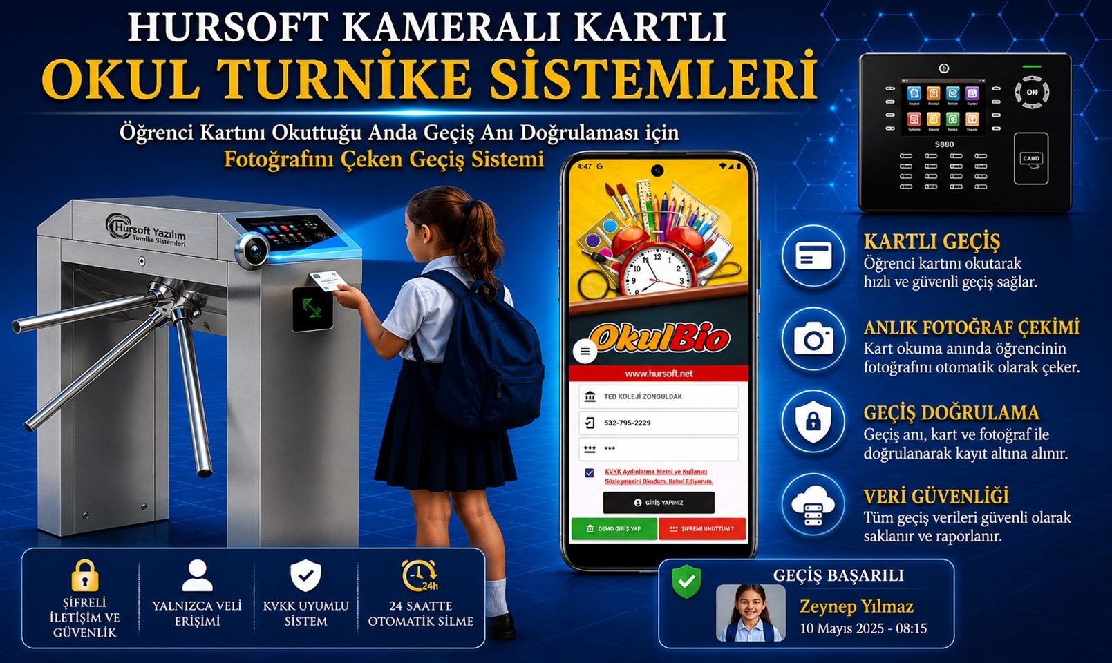 Hursoft Kameralı Kartlı Okul Turnike Sistemleri